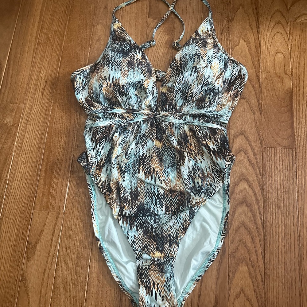 Bcbgmaxazria Bcbg Womens Herringbone Plunge One-Piece Multi Size 6 - Picture 3 of 5